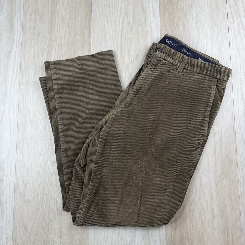 Zegna Sport Trousers Mens Size 54/ 34 Brown Cotton Corduroy Straight Pants Italy